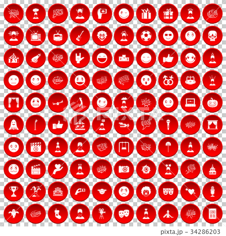 100 emotion icons set red 34286203