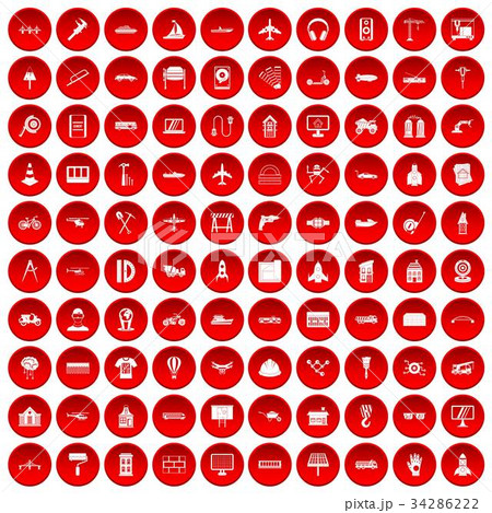 100 engineering icons set red 34286222