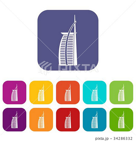 Hotel Burj Al Arab in United Arab Emirates icons set 34286332
