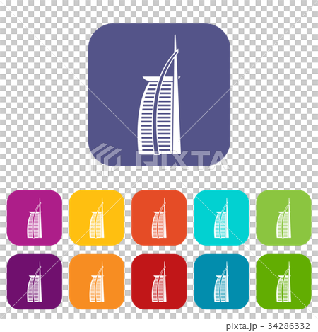 Hotel Burj Al Arab in United Arab Emirates icons set 34286332