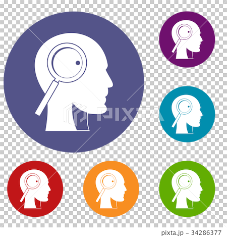 Magnifying glass in head icons set Magnifying glass in head icons set 34286377