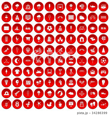 100 childrens playground icons set red 34286399