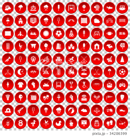 100 childrens playground icons set red 34286399
