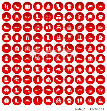 100 clothing and accessories icons set red 100 clothing and accessories icons set red 34286441