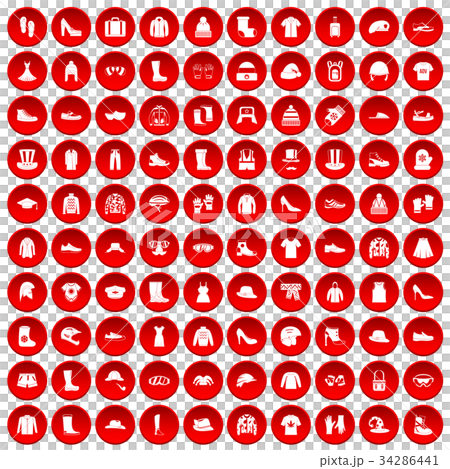 100 clothing and accessories icons set red 100 clothing and accessories icons set red 34286441