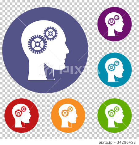 Gears in human head icons set 34286458