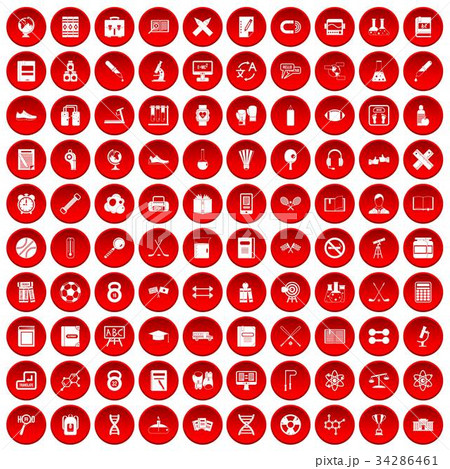 100 college icons set red 34286461