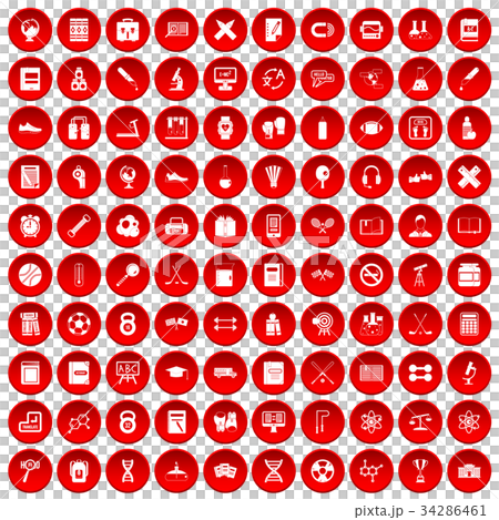 100 college icons set red 34286461