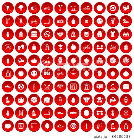 100 fitness icons set red 100 fitness icons set red 34286588