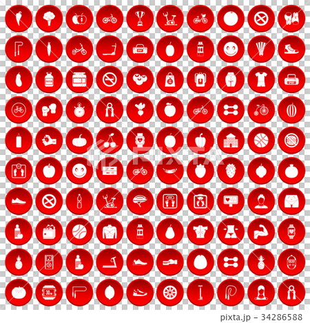 100 fitness icons set red 100 fitness icons set red 34286588