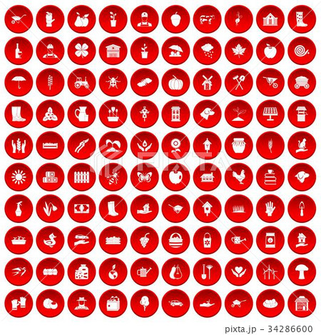 100 farm icons set red 34286600