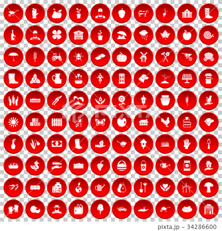 100 farm icons set red 34286600