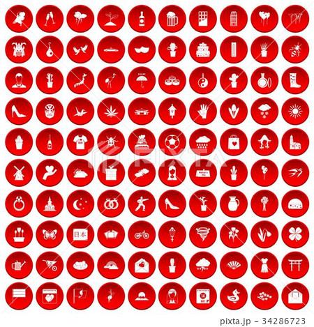 100 flowers icons set red 34286723