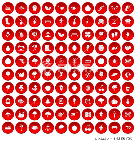 100 gardening icons set red 34286750