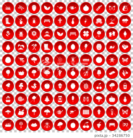 100 gardening icons set red 34286750