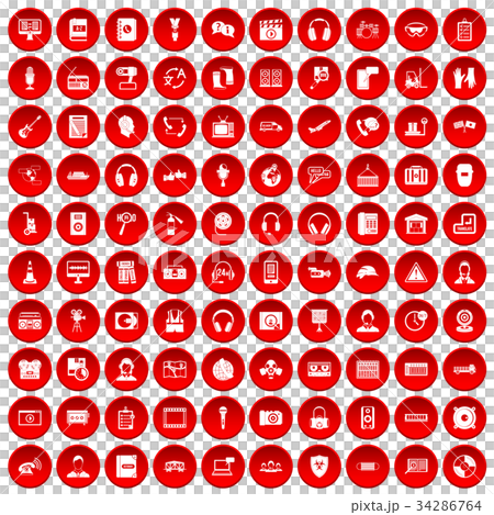 100 headphones icons set red 100 headphones icons set red 34286764
