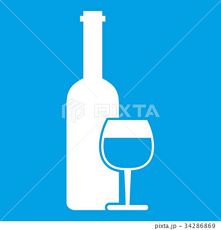 Wine bottle and glass icon white 34286869