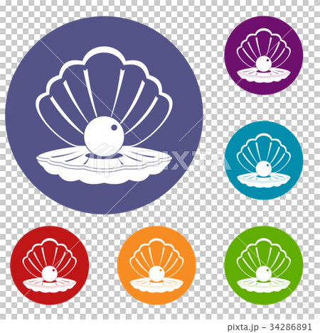 Pearl in a sea shell icons set 34286891