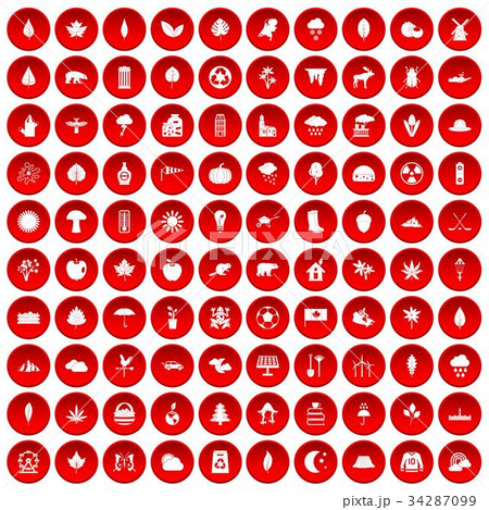100 leaf icons set red 34287099