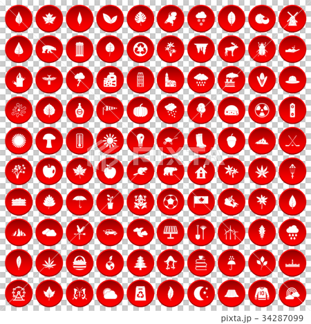100 leaf icons set red 34287099