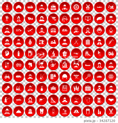 100 job icons set red 34287120