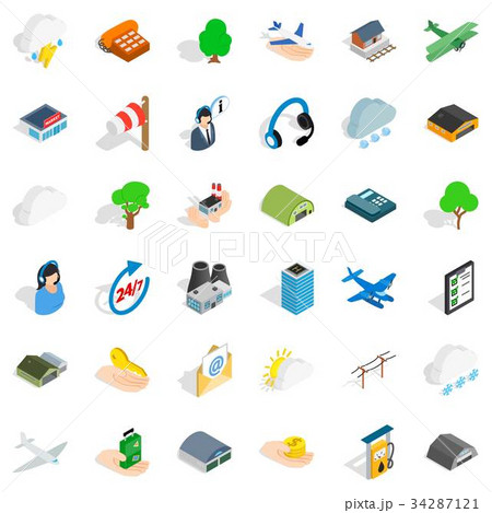 Plane terminal icons set, isometric style 34287121