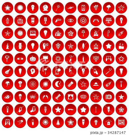 100 light icons set red 100 light icons set red 34287147