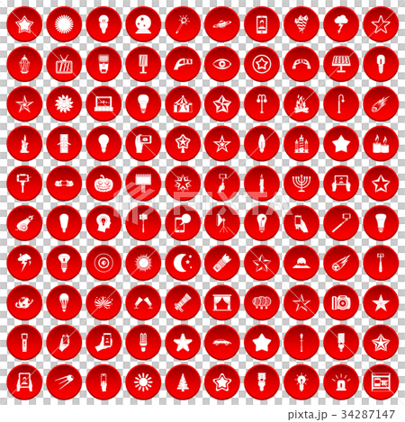100 light icons set red 100 light icons set red 34287147