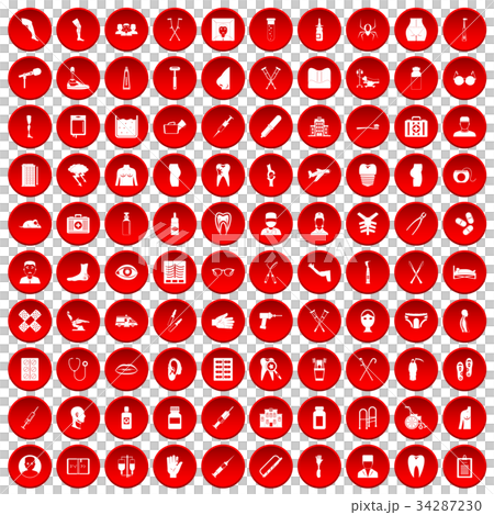100 medical care icons set red 100 medical care icons set red 34287230