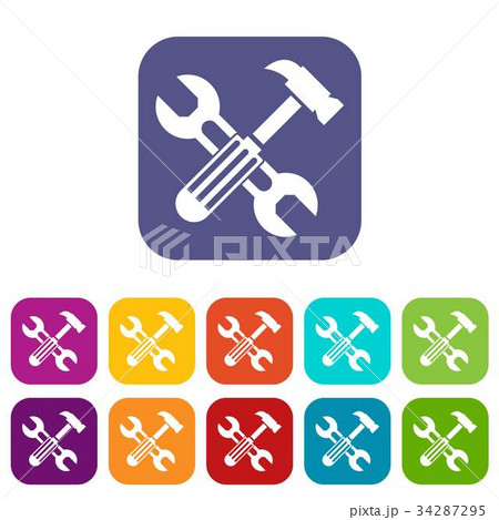 Hammer and screw wrench icons set Hammer and screw wrench icons set 34287295