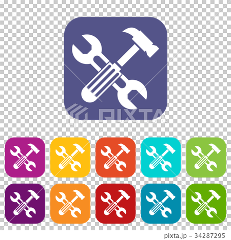 Hammer and screw wrench icons set Hammer and screw wrench icons set 34287295