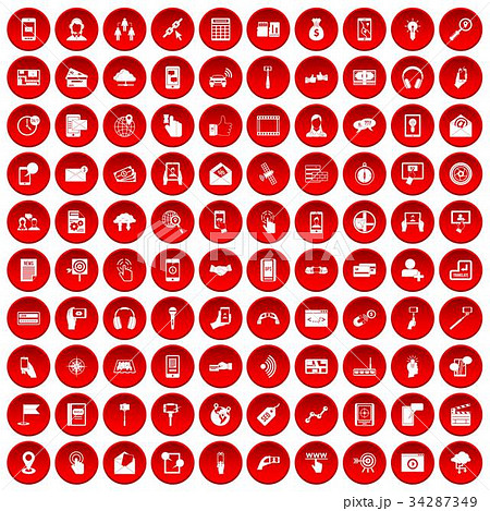100 mobile icons set red 100 mobile icons set red 34287349