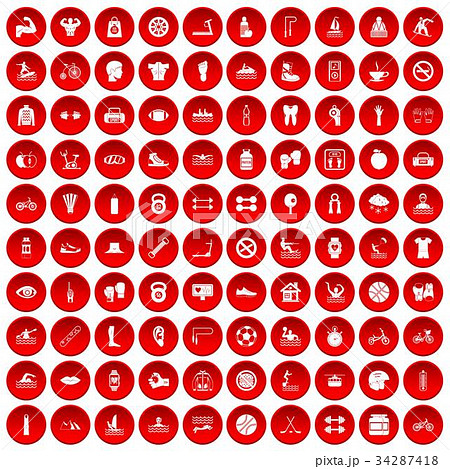 100 men health icons set red 34287418