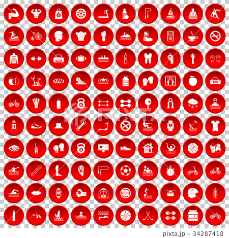 100 men health icons set red 34287418