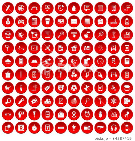 100 mobile app icons set red 100 mobile app icons set red 34287419