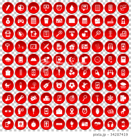 100 mobile app icons set red 100 mobile app icons set red 34287419