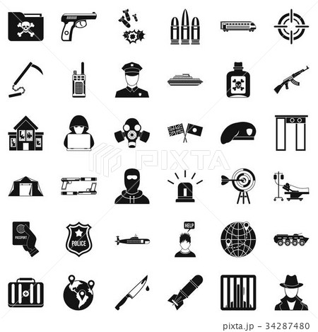 Antiterrorist struggle icons set, simple style Antiterrorist struggle icons set, simple style 34287480