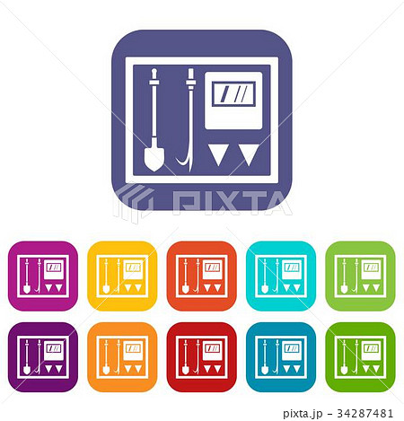 Fire shield icons set Fire shield icons set 34287481