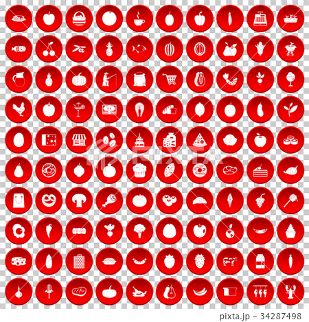 100 natural products icons set red 34287498