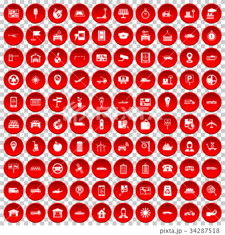 100 navigation icons set red 34287518