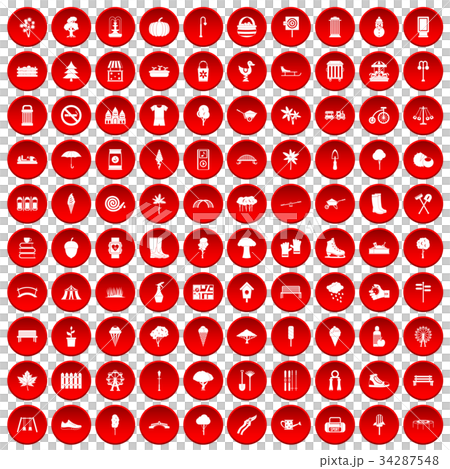 100 park icons set red 34287548
