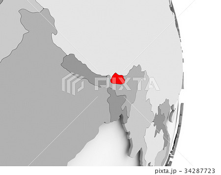 Bhutan on grey political globe Bhutan on grey political globe 34287723