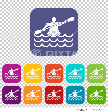 Male athlete in a canoe icons set Male athlete in a canoe icons set 34287793
