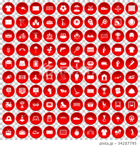 100 playground icons set red 34287795