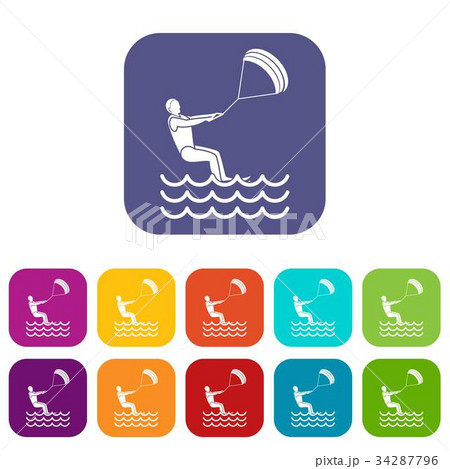 man takes part at kitesurfing icons set 34287796