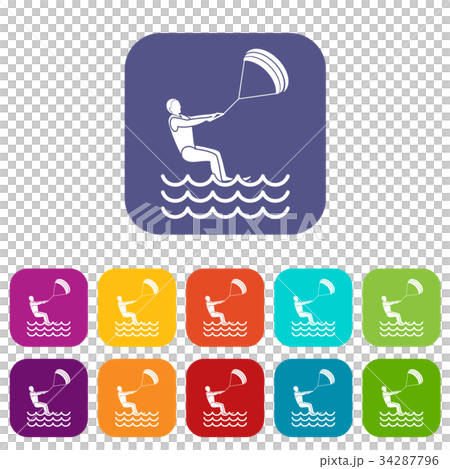 man takes part at kitesurfing icons set 34287796