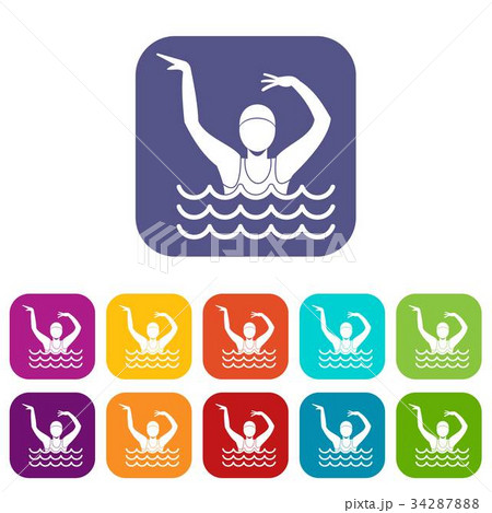 Swimmer in a swimming pool icons set 34287888