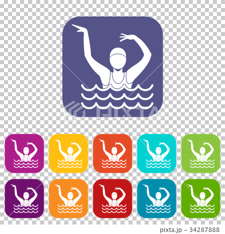 Swimmer in a swimming pool icons set 34287888