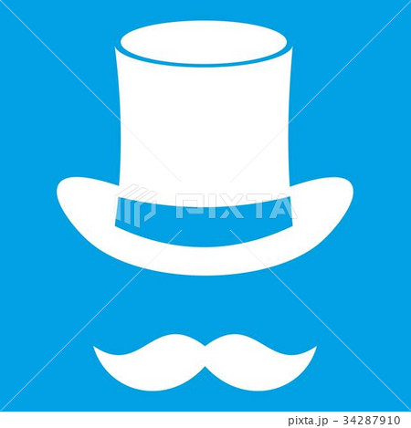 Magic black hat and mustache icon white Magic black hat and mustache icon white 34287910