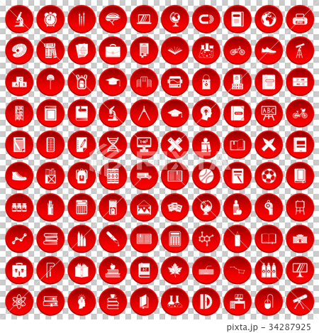 100 school icons set red 34287925